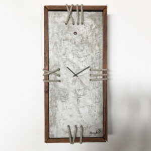 concrete wall clock with wooden edge and rope numbers